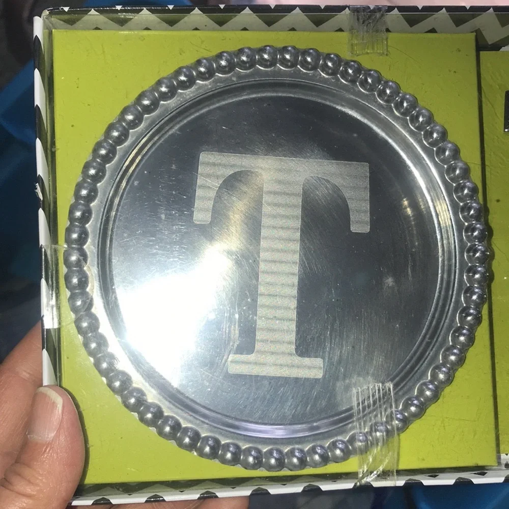 NIB “T” Initial Plate + Wine Stopper Set